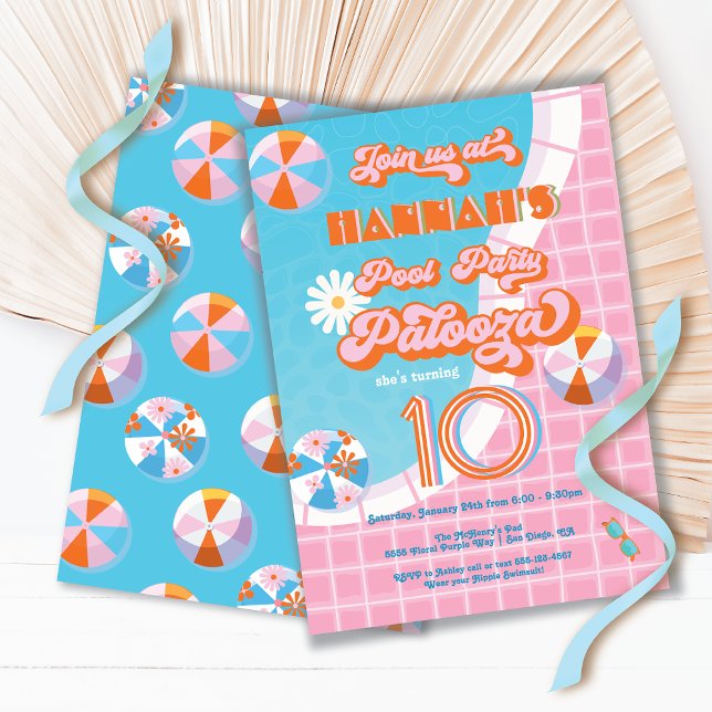 Pool Party Palooza Hippie Birthday Invitation (Creator Uploaded)
