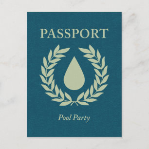 pool party passport invitation postcard