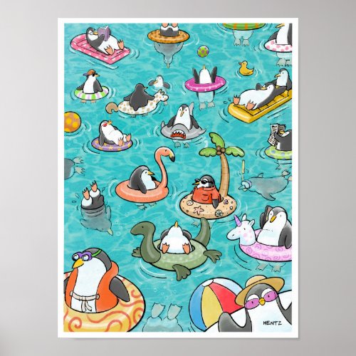 Pool Party Penguins Poster
