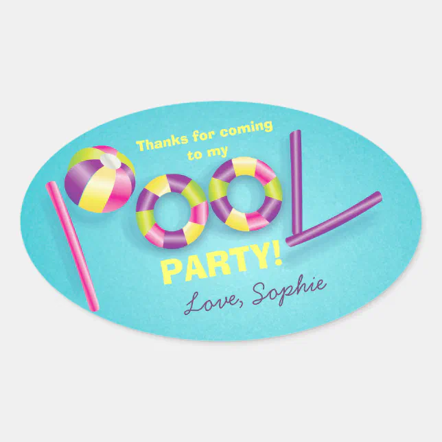 Pool Party Personalized Birthday Favor Sticker | Zazzle