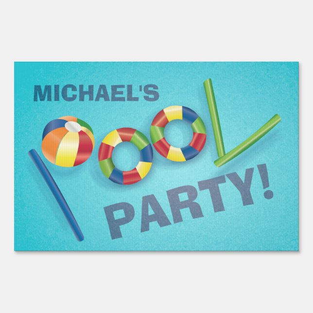Pool Party Personalized Birthday Party Yard Sign (Front)