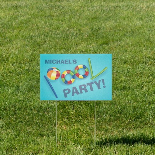 Pool Party Personalized Birthday Party Yard Sign Zazzle