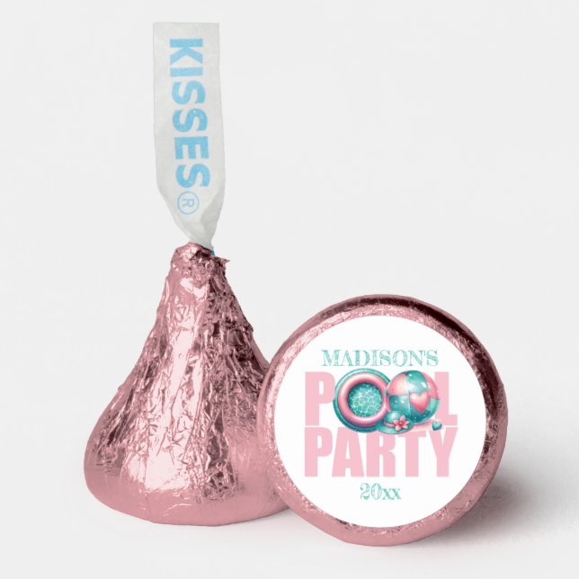 Pool Party Personalized Pink Turquoise Hershey®'s Kisses® (Front)