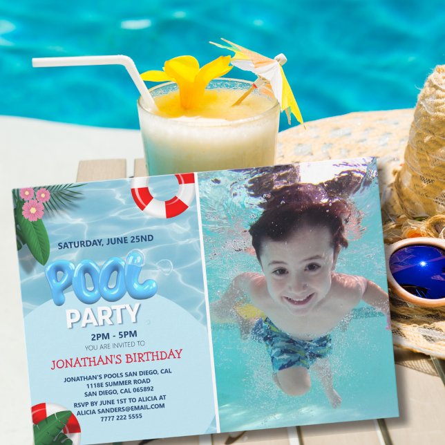 Pool Party Photo, fun Summer Birthday Invitation (Creator Uploaded)