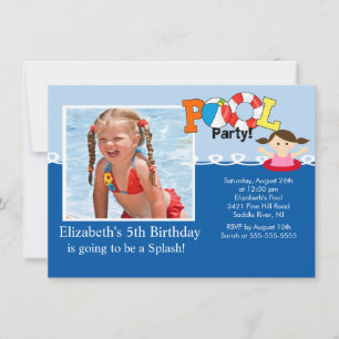 POOL Party PHOTO Girls Birthday Invitation
