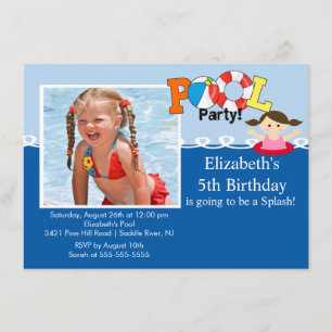 POOL Party PHOTO Girls Birthday Invitation