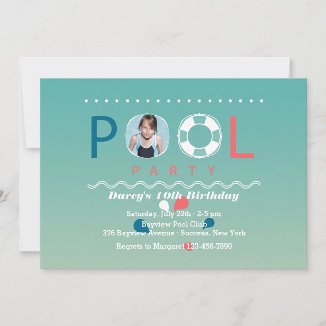 Pool Party Photo Invitation (Front)