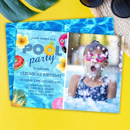 Pool Party Photo Summer Birthday  Invitation