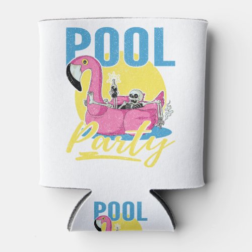 Pool Party Pink Flamingo Skull Can Cooler