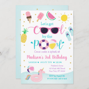 Pool Party Pink Gold Girl Birthday Invitation