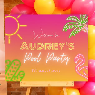 Pool Party Pink Yellow Neon  Welcome Sign