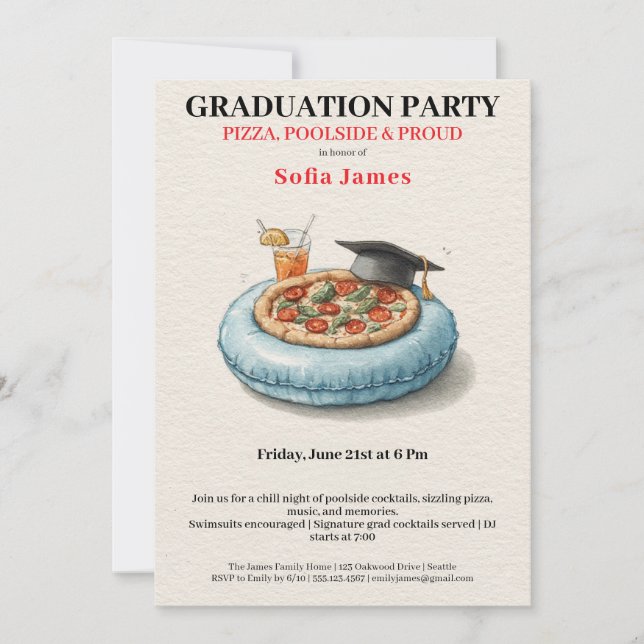 Pool Party Pizza Graduation Celebration Invitation (Front)