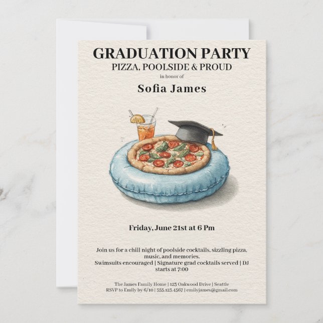 Pool Party Pizza Graduation Celebration Invitation (Front)