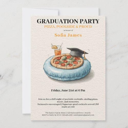 Pool Party Pizza Graduation Celebration Invitation