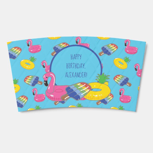 Pool Party Pool Floats Patterned Personalized Coffee Cup Sleeve (Front)