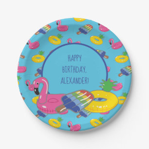 Pool Party Pool Floats Patterned Personalized Paper Plates