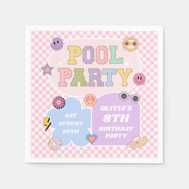 Pool Party Preppy Varsity Patch Birthday Party Napkins (Front)