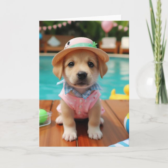 Pool Party Puppy Cute All Occasions Card (Front)