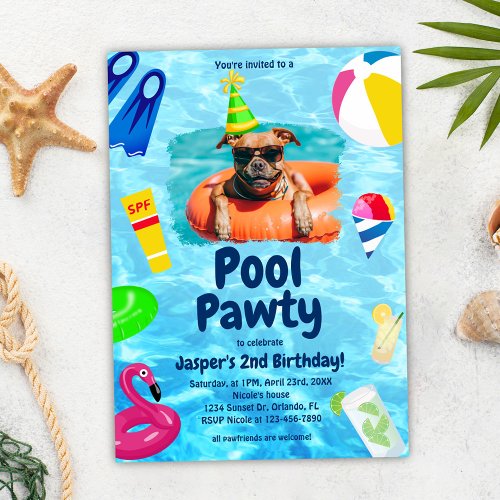 Pool Party Puppy Pawty Dog Birthday Invitation