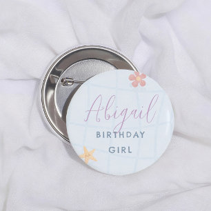 Pool Party Purple Birthday Girl Button