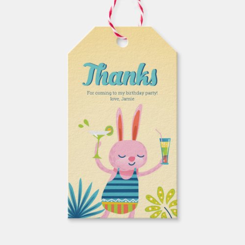 Pool party Rabbit Hippo Birthday Thank you tags