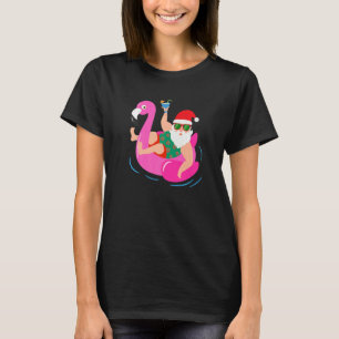 Pool Party Santa Sunglasses Flamingo Christmas In  T-Shirt