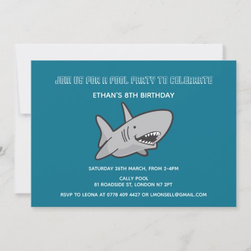 Pool Party Shark Birthday Invitation