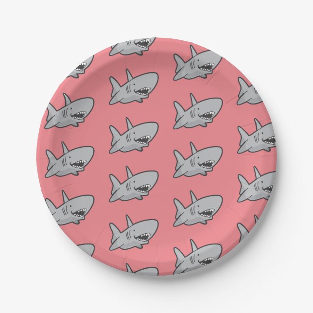 Pool Party Shark Birthday Paper Plates (Front)