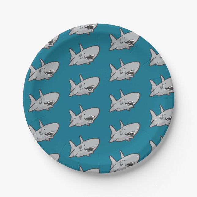 Pool Party Shark Birthday Paper Plates (Front)