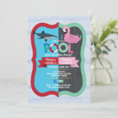 Pool Party Shark Flamingo Joint Boy girl Birthday Invitation (Standing Front)