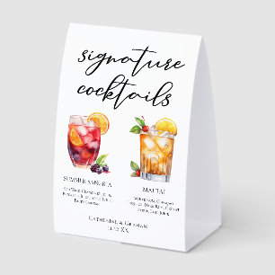 Pool Party Signature Cocktails Wedding Menu Paper Table Tent