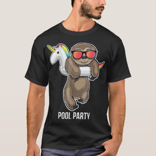 Pool Party Sloth Unicorn Float  Funny Sloth Kids T_Shirt