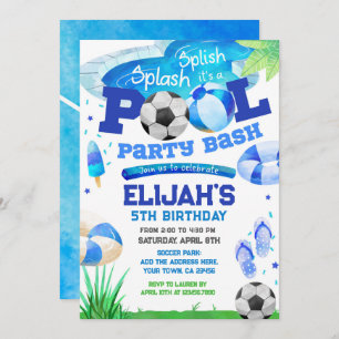 Pool Party Soccer Birthday Invitation