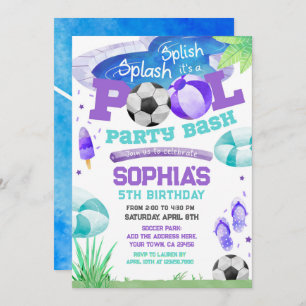 Pool Party Soccer Birthday Invitation