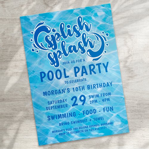 Pool Party Splish Splash Birthday Invitation