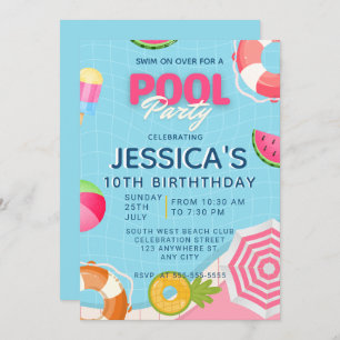 Pool Party Splish Splash Pool Birthday Invitation