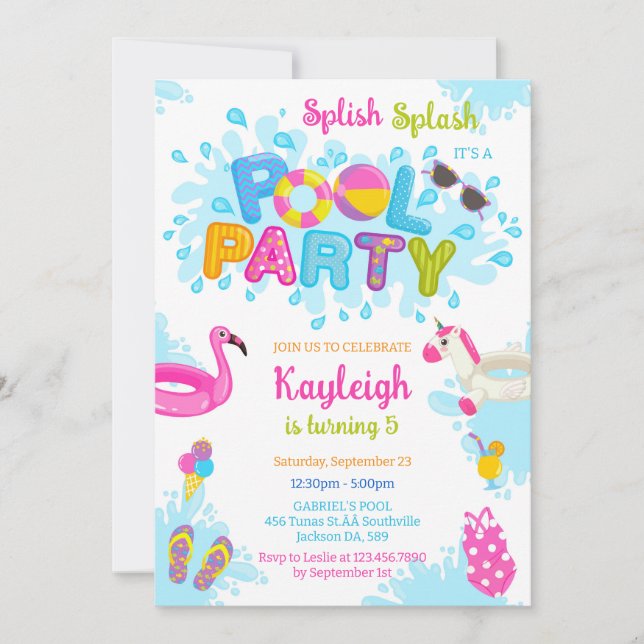 Pool Party Splish Splash Summer Beach Birthday  Invitation (Front)