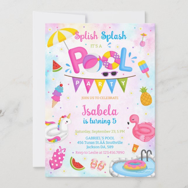 Pool Party Splish Splash Summer Beach Birthday  Invitation (Front)