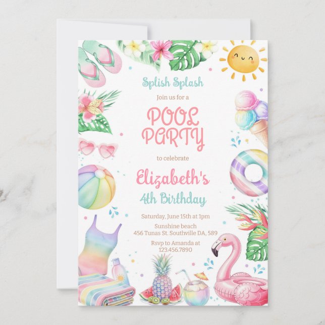 Pool Party Splish Splash Summer Beach Birthday Invitation (Front)