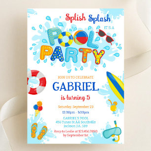 Pool Party Splish Splash Summer Beach Birthday Invitation
