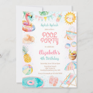 Pool Party Splish Splash Summer Beach Birthday Invitation
