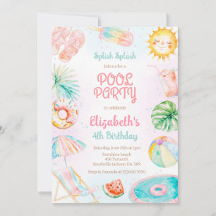 Pool Party Splish Splash Summer Beach Birthday Invitation