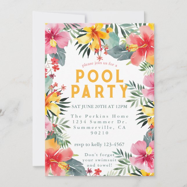 Pool Party Summer BBQ  Invitation (Front)