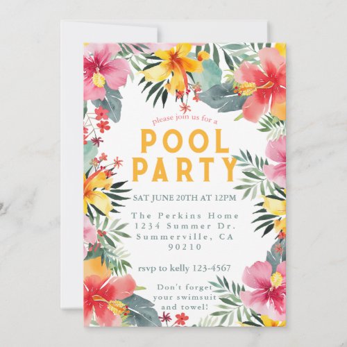 Pool Party Summer BBQ  Invitation