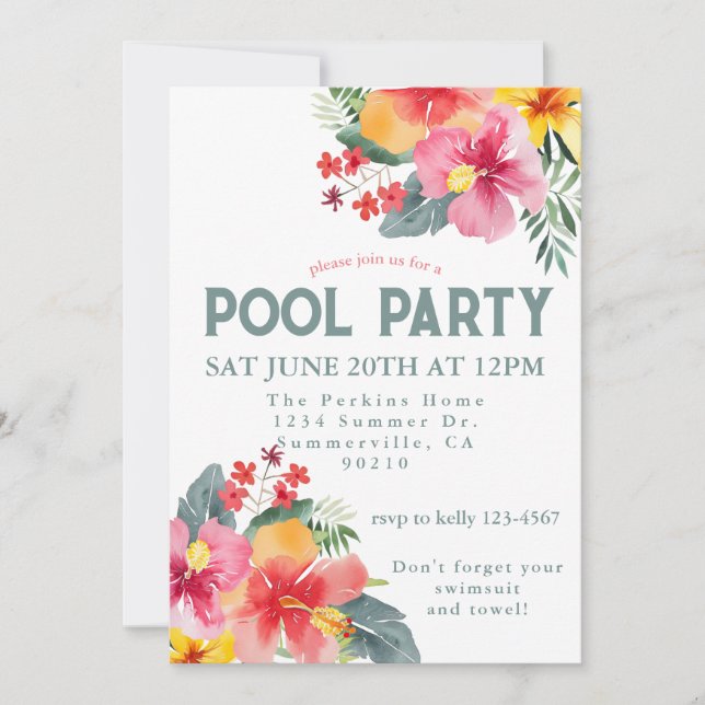 Pool Party Summer BBQ  Invitation (Front)
