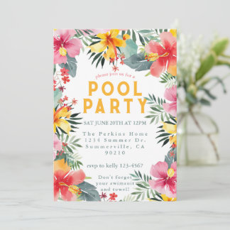 Pool Party Summer BBQ  Invitation