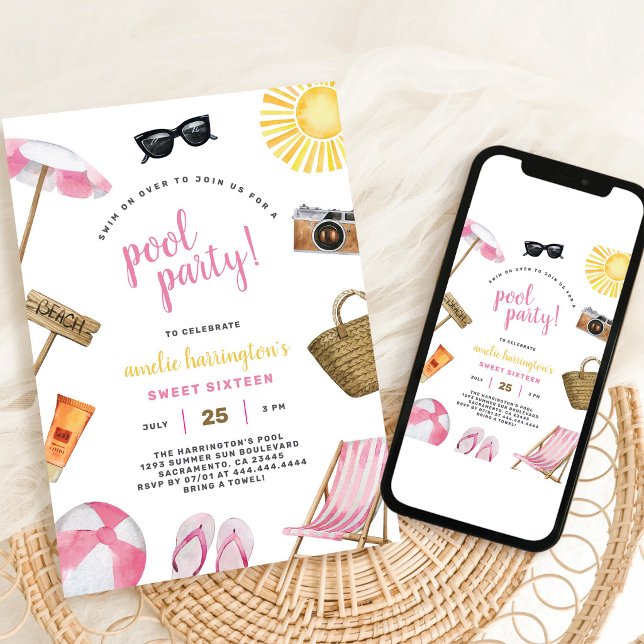 Pool Party Summer Beach Birthday Invitation (Creator Uploaded)