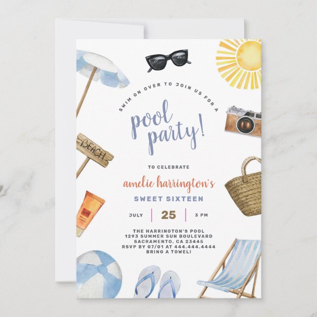 Pool Party Summer Beach Birthday Invitation (Front)