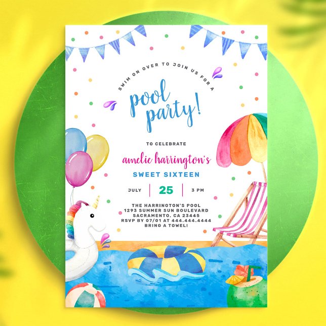Pool Party Summer Beach Kids Birthday Invitation (Creator Uploaded)