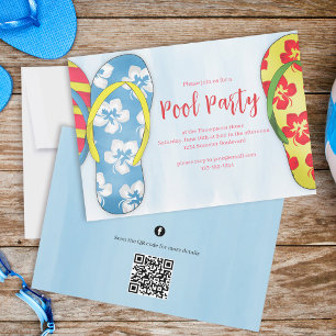 Pool Party Summer Beach Tropical Flip Flops Invitation